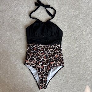 Leopard Print Halter Swimsuit